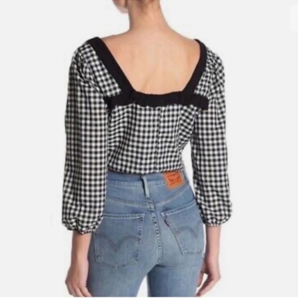BCBGeneration Crop Top Ruffled Gingham Black White Blouse Top Shirt Sz S NWT $78 - Picture 3 of 13